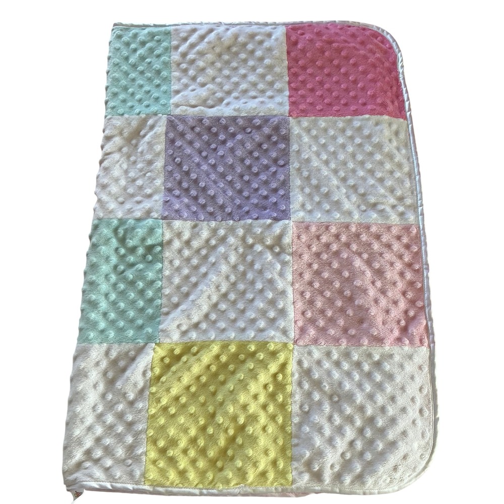 VTG Circo Baby Blanket Patchwork Minky Bubble Dot Pastel Pink Sherpa Fleece Trim